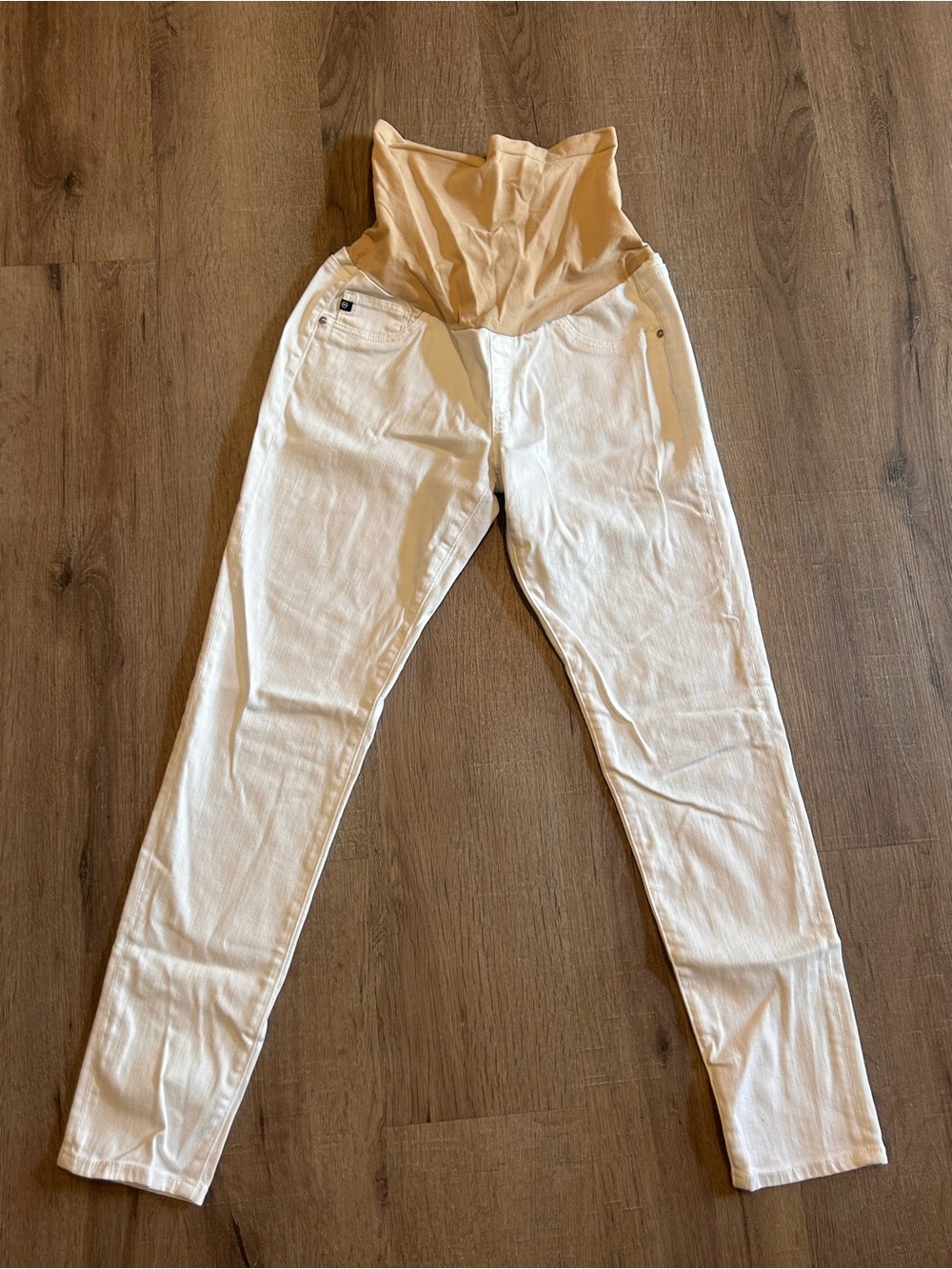 AG Maternity White Skinny Jeans with Beige Stretch Panel Lyocell/ Cotton 30R